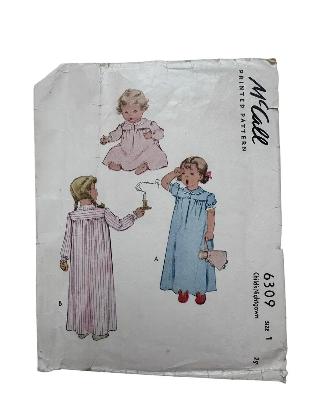 Vintage 1945 Kids Nightgown Pattern Size 1 MCCALLS 10 pieces Cut #6309 Girls
